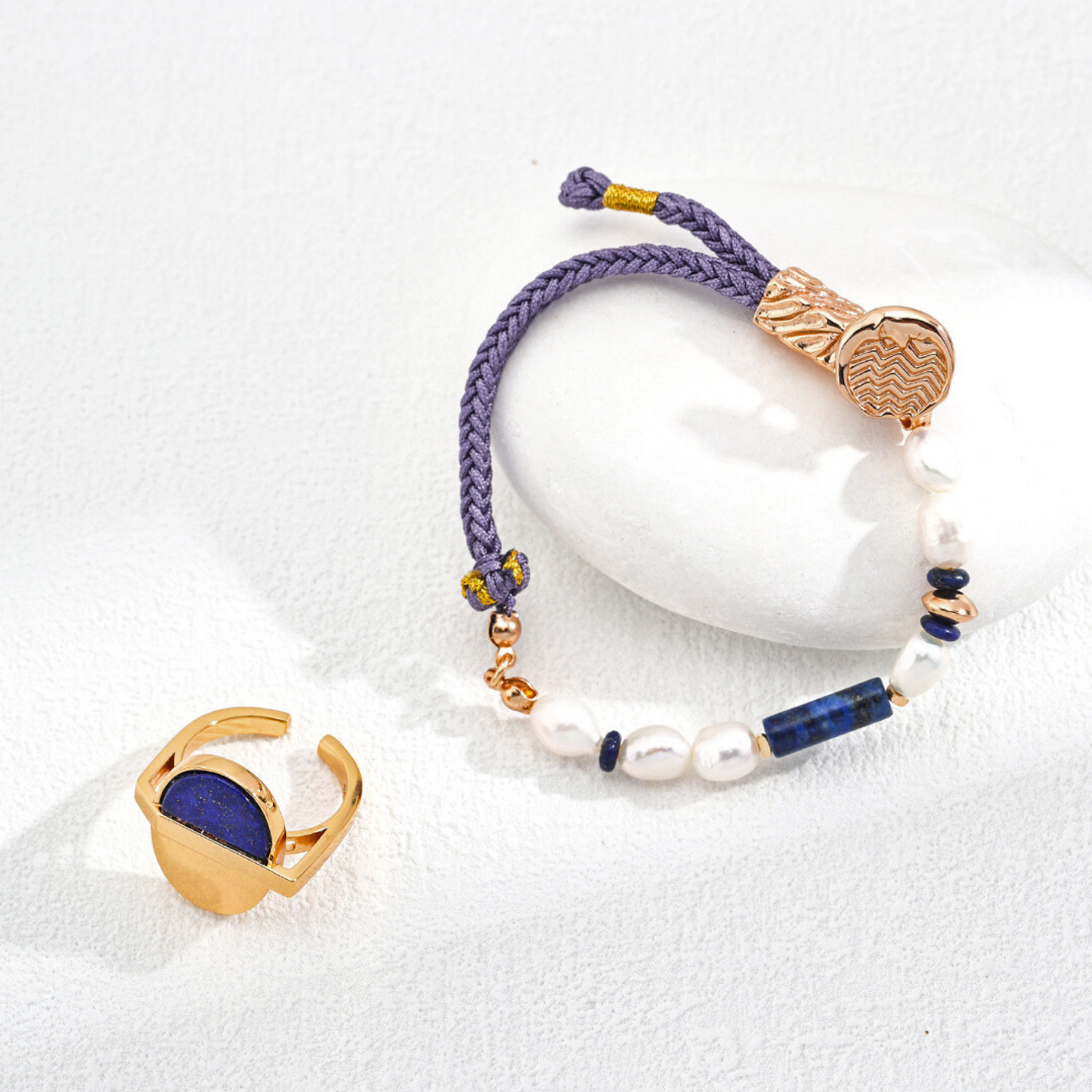 Lapis lazuli & Pearl Braided Bracelet