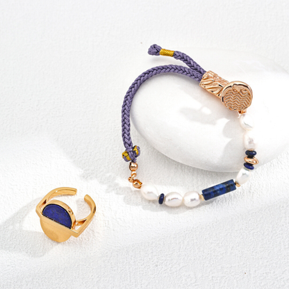 Lapis lazuli & Pearl Braided Bracelet