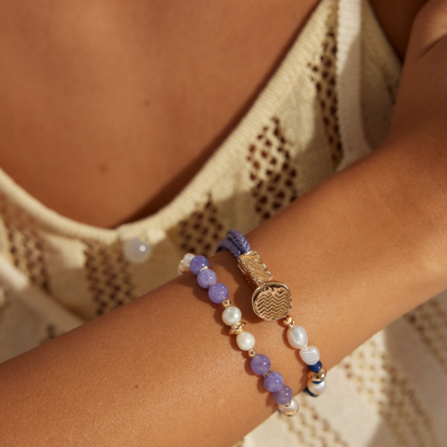 Lapis lazuli & Pearl Braided Bracelet