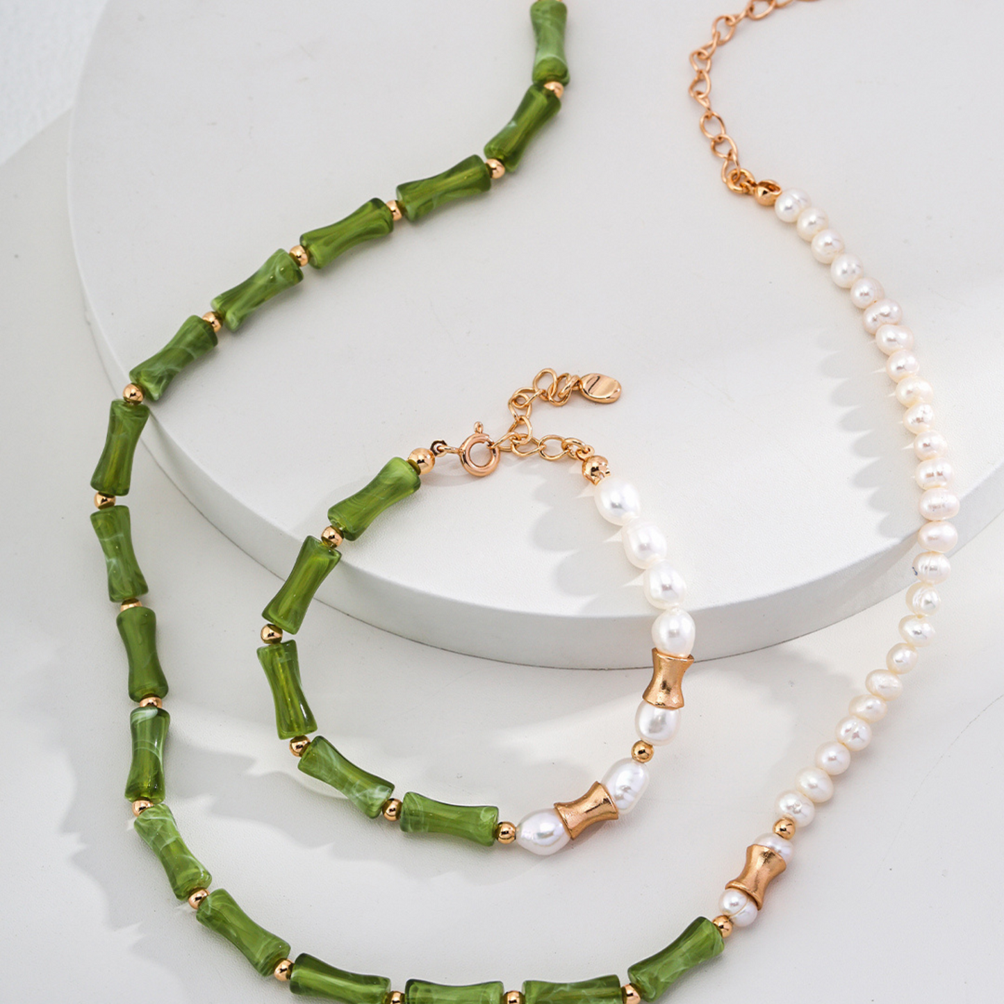 Bamboo Green Pearl Necklace