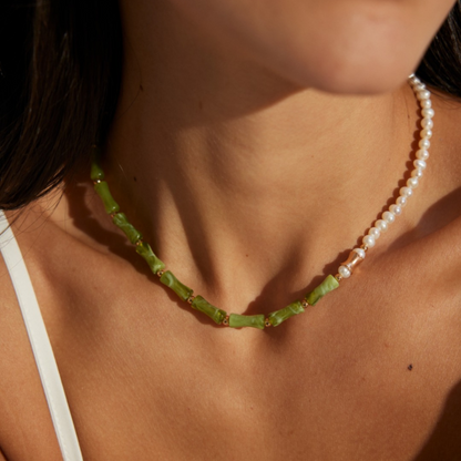 Bamboo Green Pearl Necklace