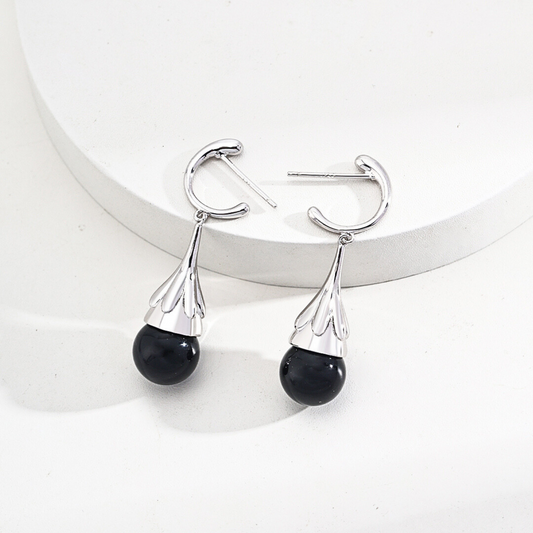 Black Onyx Minimalism Teardrop Earrings