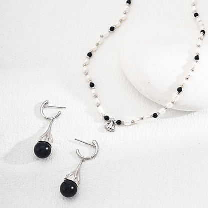 Black Onyx Minimalism Teardrop Earrings