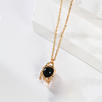 Black Onyx and Pearl Flow Pendant Necklace