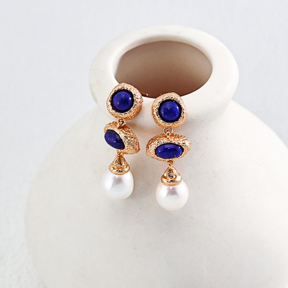 Lapis Lazuli & Pearl Cosmic Drop Earrings