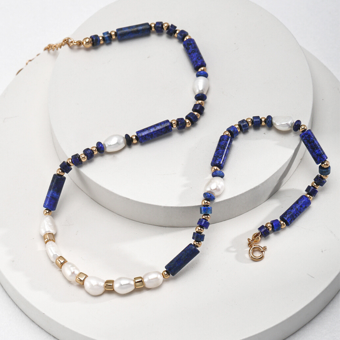 Ocean's Embrace Pearl & Lapis Lazuli Necklace