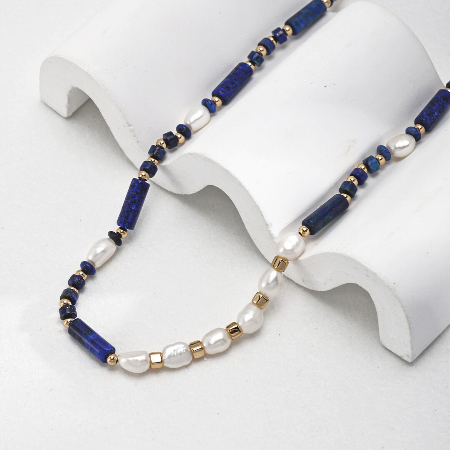 Ocean's Embrace Pearl & Lapis Lazuli Necklace