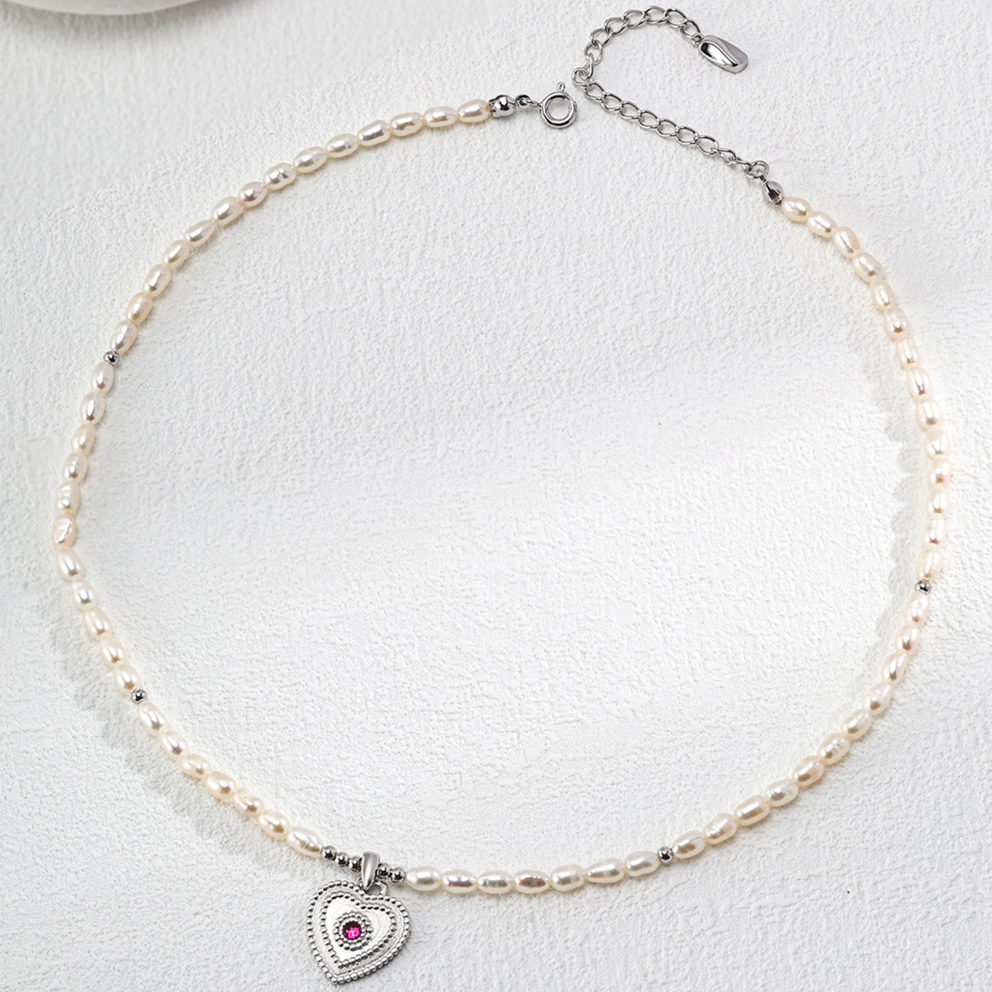 Silver Heart Pendant Pearl Necklace