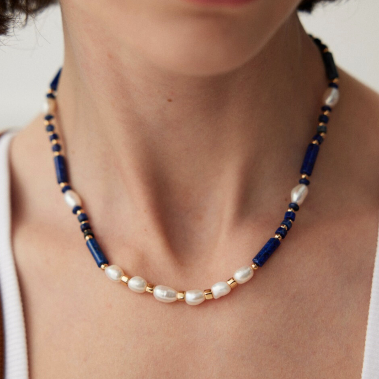 Ocean's Embrace Pearl & Lapis Lazuli Necklace