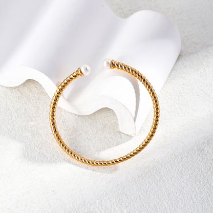 Golden Pearl Harmony Cuff Bracelet