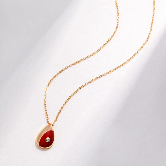 Golden Dew Enamel Teardrop Necklace