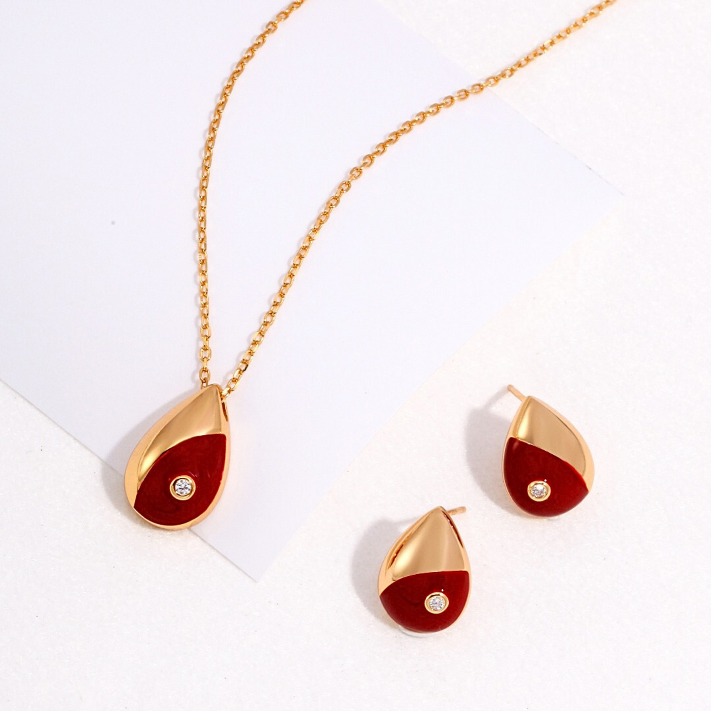 Golden Dew Enamel Teardrop Necklace