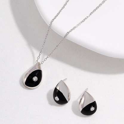 Silver Dew Enamel Teardrop Necklace