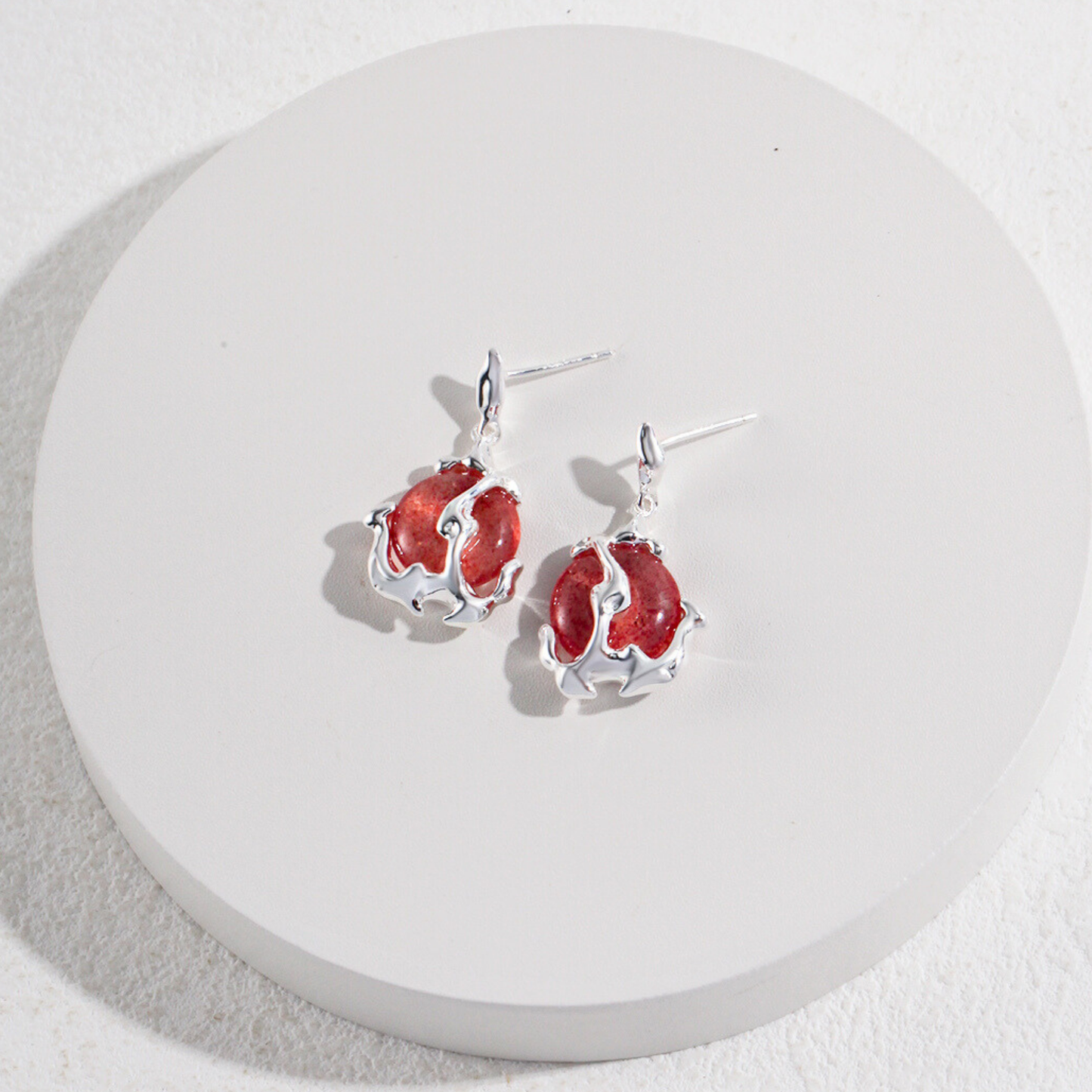 Flowing Clouds Strawberry Quartz Earrings