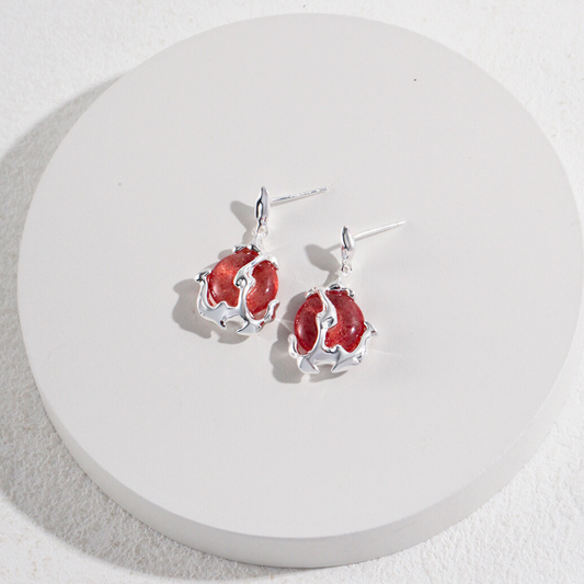 Flowing Clouds Strawberry Quartz Earrings