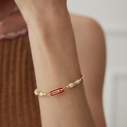 Linked Charm Enamel Pearl Bracelet