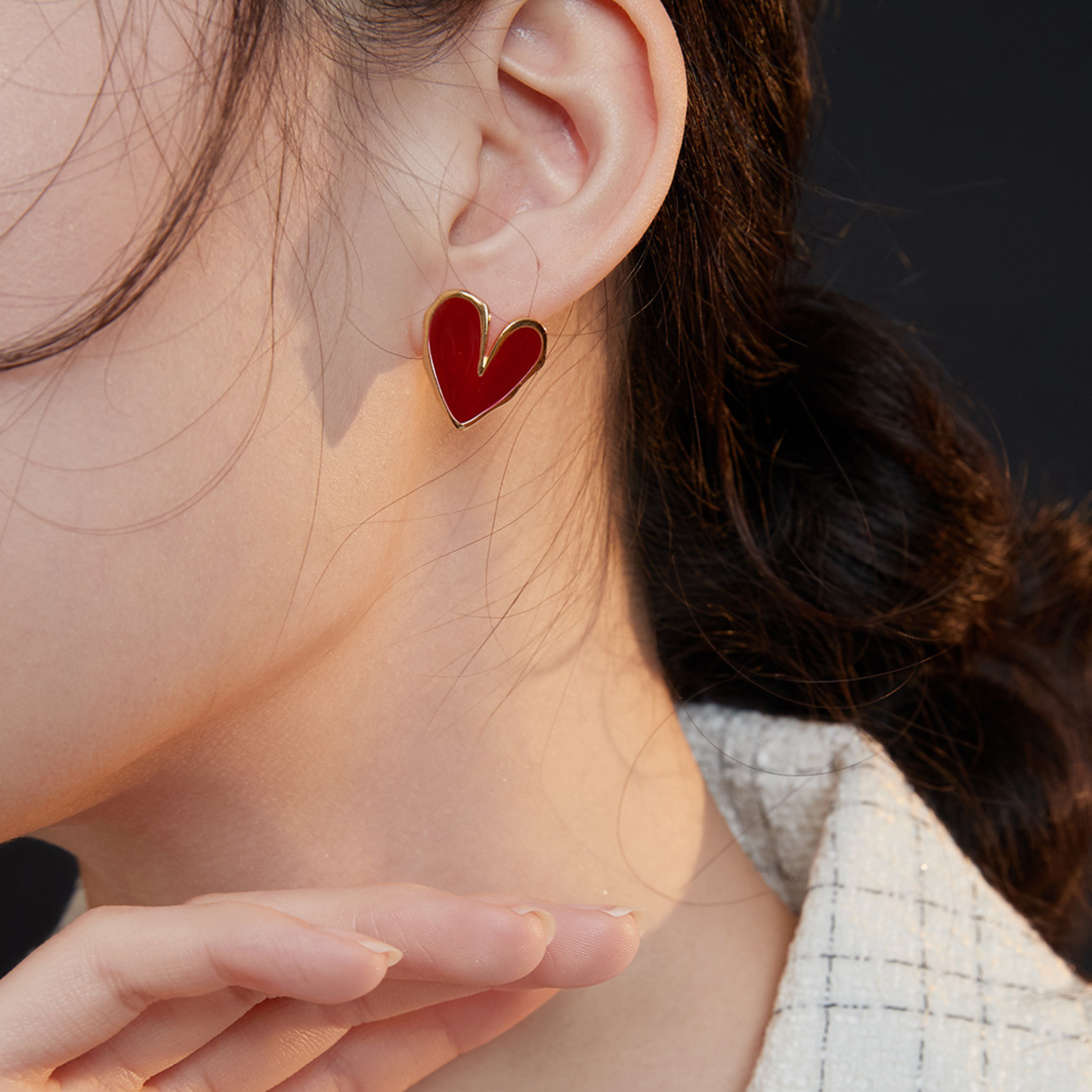 Folded Heart Enamel Studs