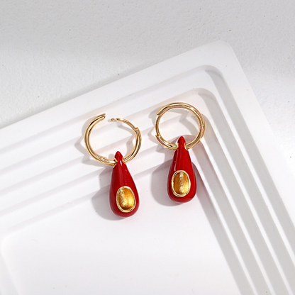 Golden Teardrop Enamel Earrings