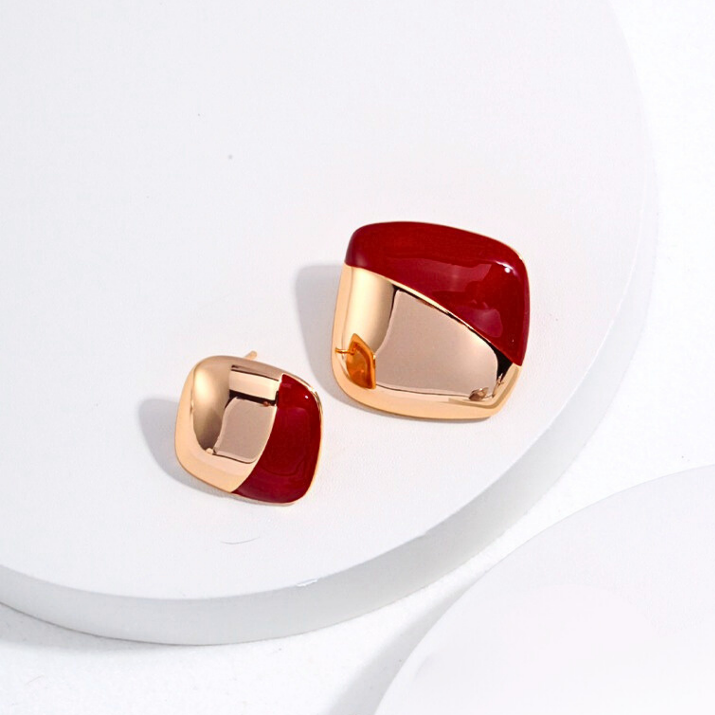 Red Enamel Square Studs