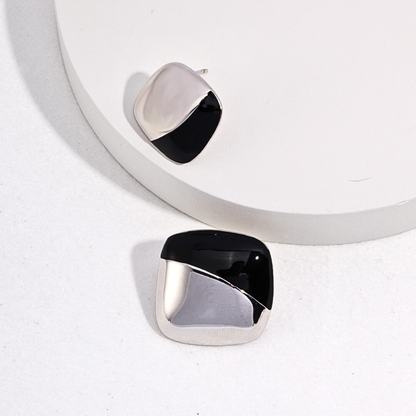 Black Enamel Square Studs