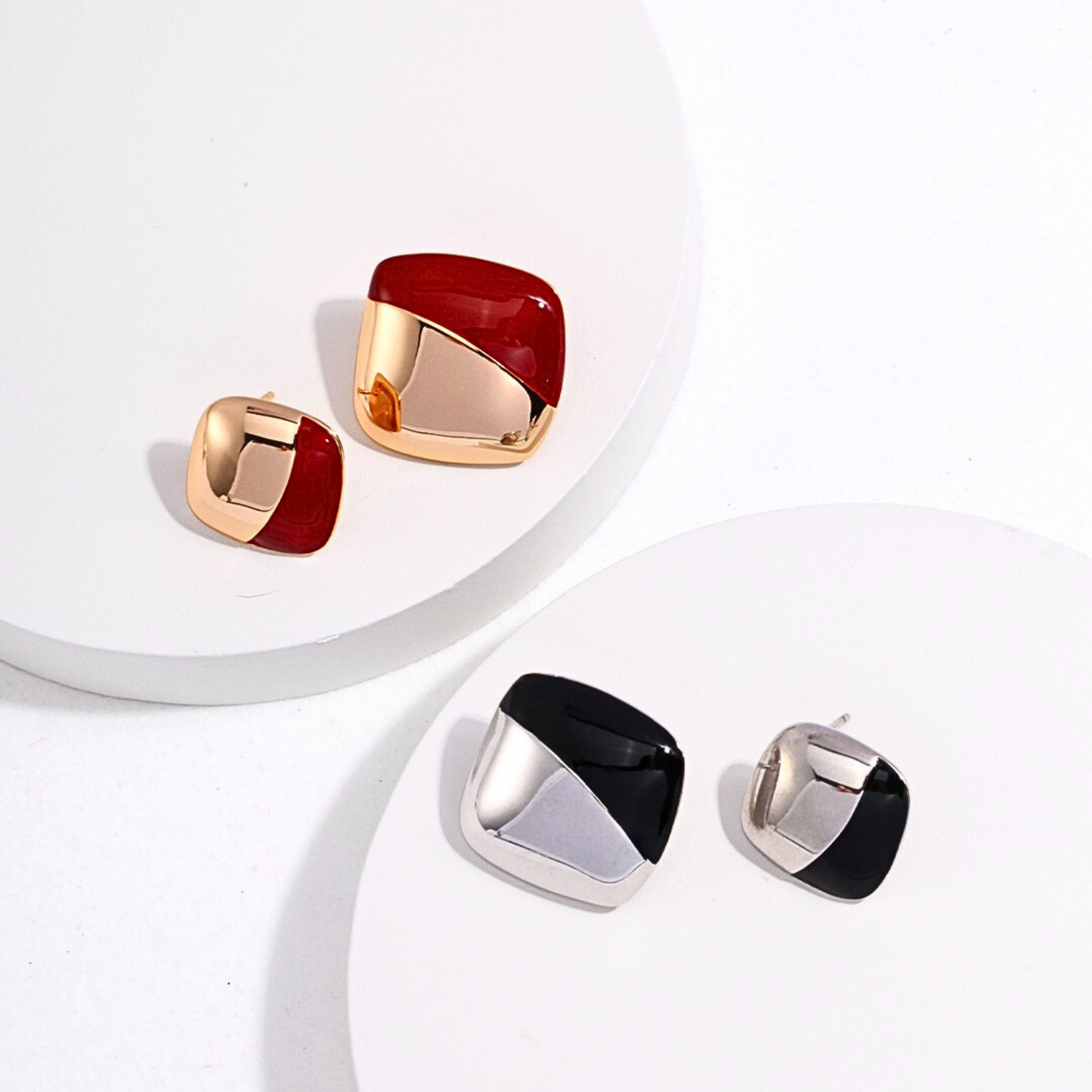 Black Enamel Square Studs