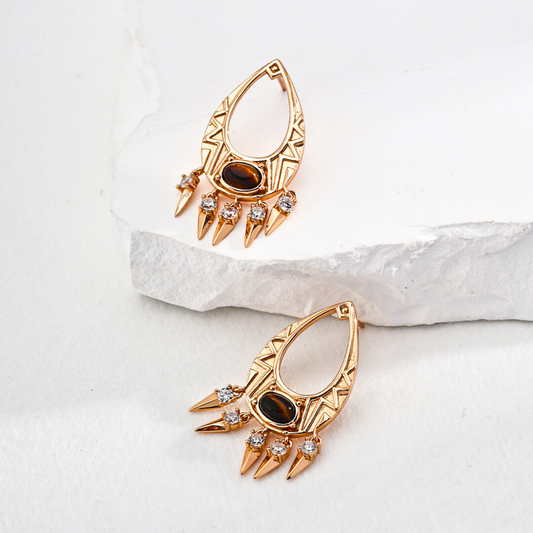 Tiger's Eye Tribal Teardrop Earrings