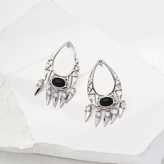 Black Onyx Tribal Teardrop Earrings