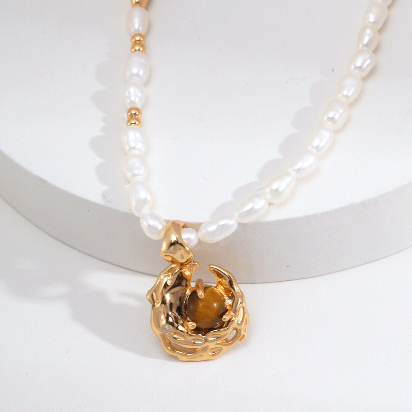 Lava-Cooled Tiger's Eye Pearl Necklace