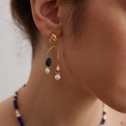 Stellar Whisper Lapis Pearl Earrings