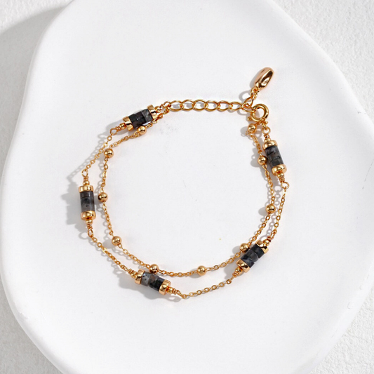 Dual Chain Black Obsidian Bracelet