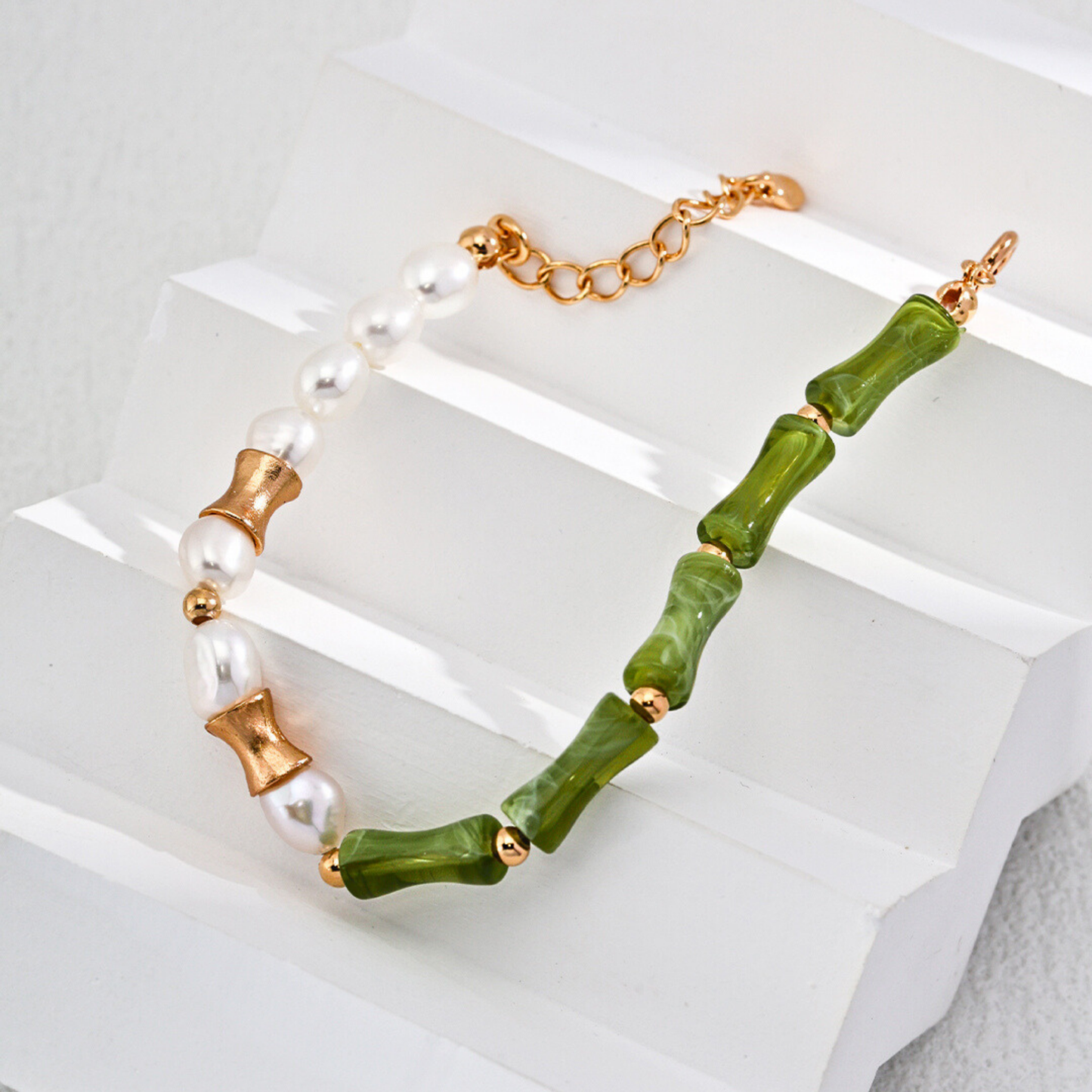 Bamboo Green Pearl Bracelet