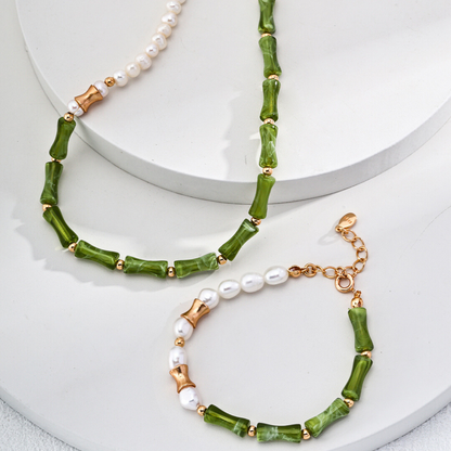 Bamboo Green Pearl Bracelet