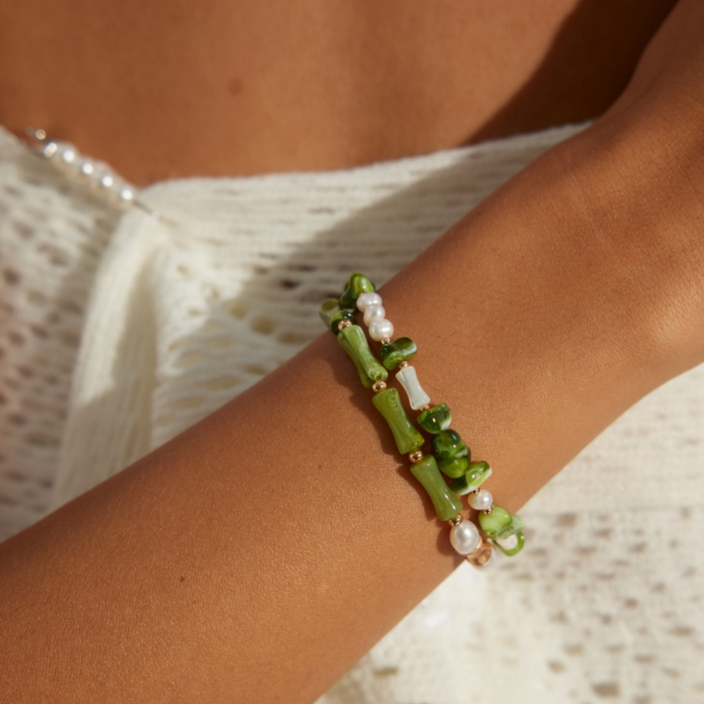 Bamboo Green Pearl Bracelet