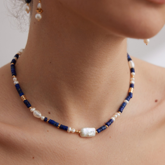 Celestial Harmony Pearl & Lapis Lazuli Necklace