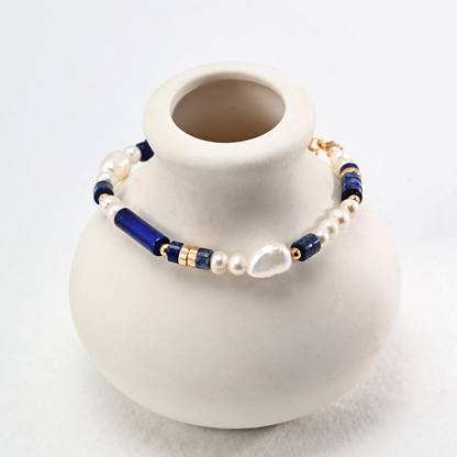 Celestial Harmony Pearl & Lapis Lazuli Bracelet