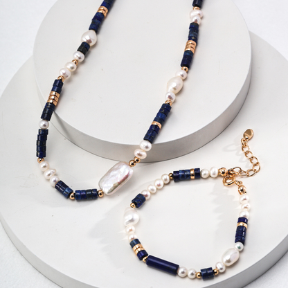 Celestial Harmony Pearl & Lapis Lazuli Bracelet